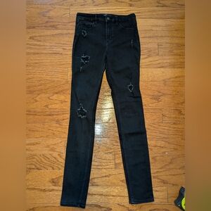 Hollister high rise black jeans - distressed - super skinny - size 5 long